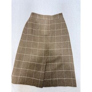 J.G. Hook Brown Windowpane Plaid Wool Blend Midi Pencil Skirt Size 2P Petite